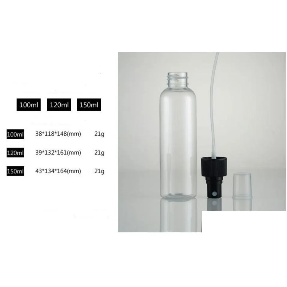 hotsale quaity empty transparent 100ml/120ml spray bottle white top watering can pet plastic vials cosmetic packing bottles