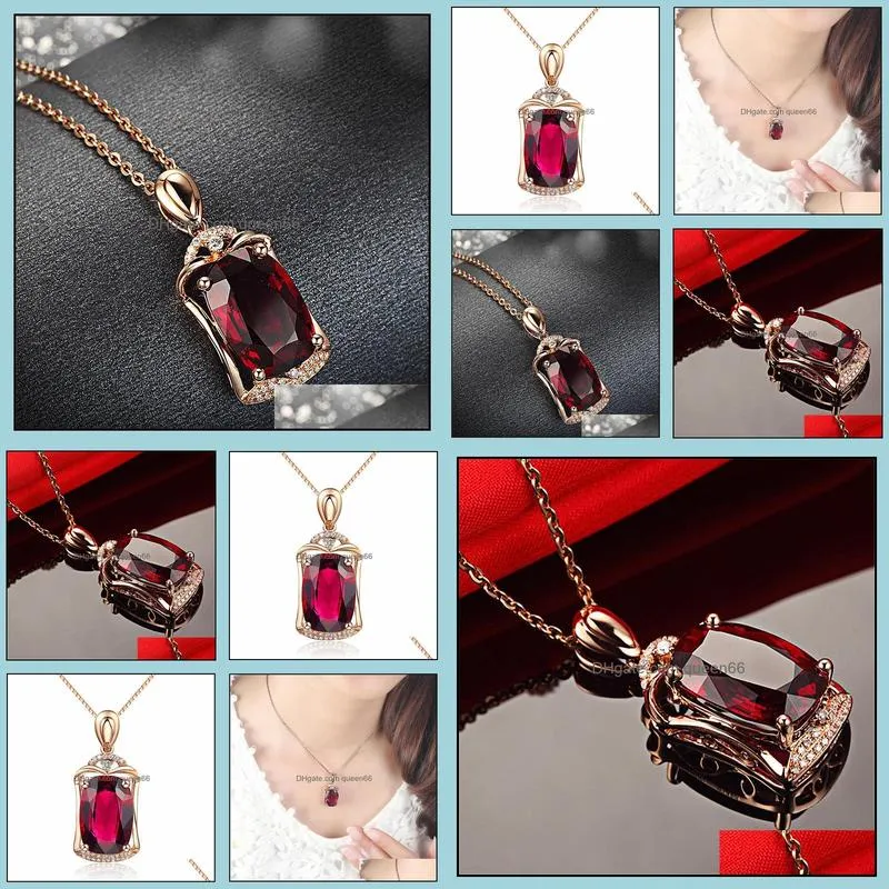 tourmaline ruby necklace temperament trend big naked stone pendant necklace rose gold silver necklaces