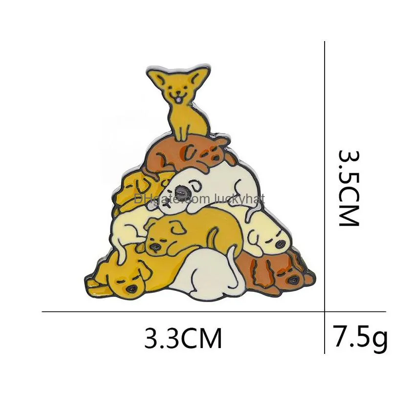 cartoon dogs stacked arhat brooches pins custom paint enamel funny metal brooch for girls gift jewelry button collar alloy badges denim shirt