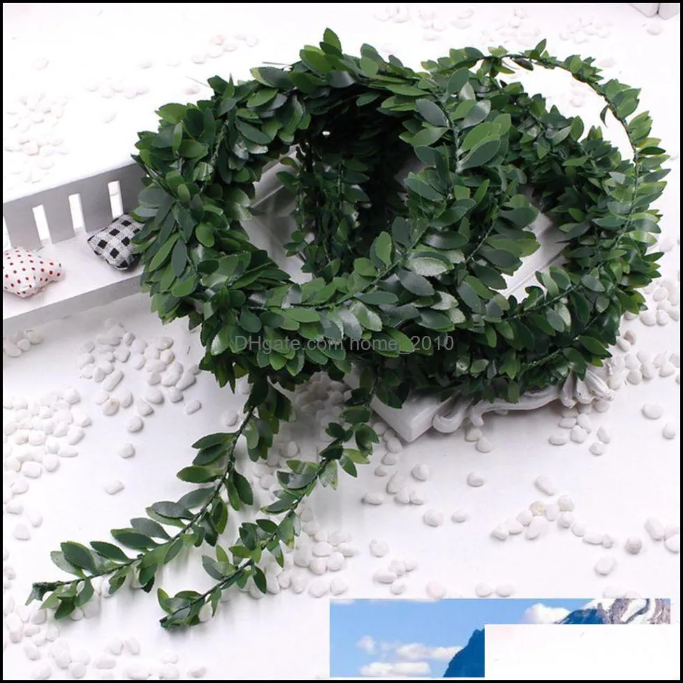 3.75m 150inch/pcs silk garland green leaf iron wire artificial flower vine rattan for wedding car decoration diy wreath flowers