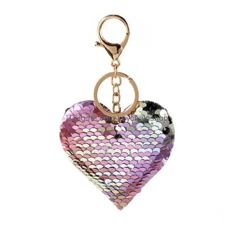 cute keychain glitter sequins heart key chain women llaveros mujer keyring woman pendant car bag accessories