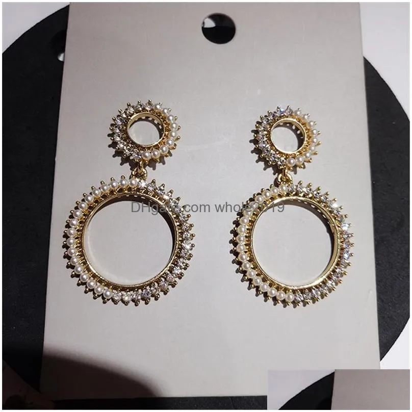 fashion jewelry s925 silver post earrings pearl beads rhinstone circel dangle stud earrings