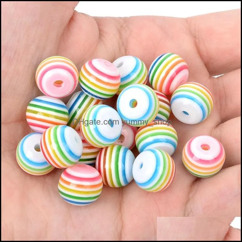 50pcs 8mm resin beads round rainbow stripe loose spacer beads for jewelry making diy bracelet necklace accessories 20220301 t2