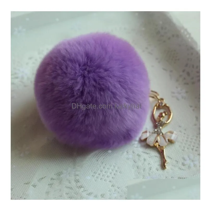 17 color fashion snow ball keychain with ballerine key ring high quality rabbit hairball keychains bag accessories car key pendant 