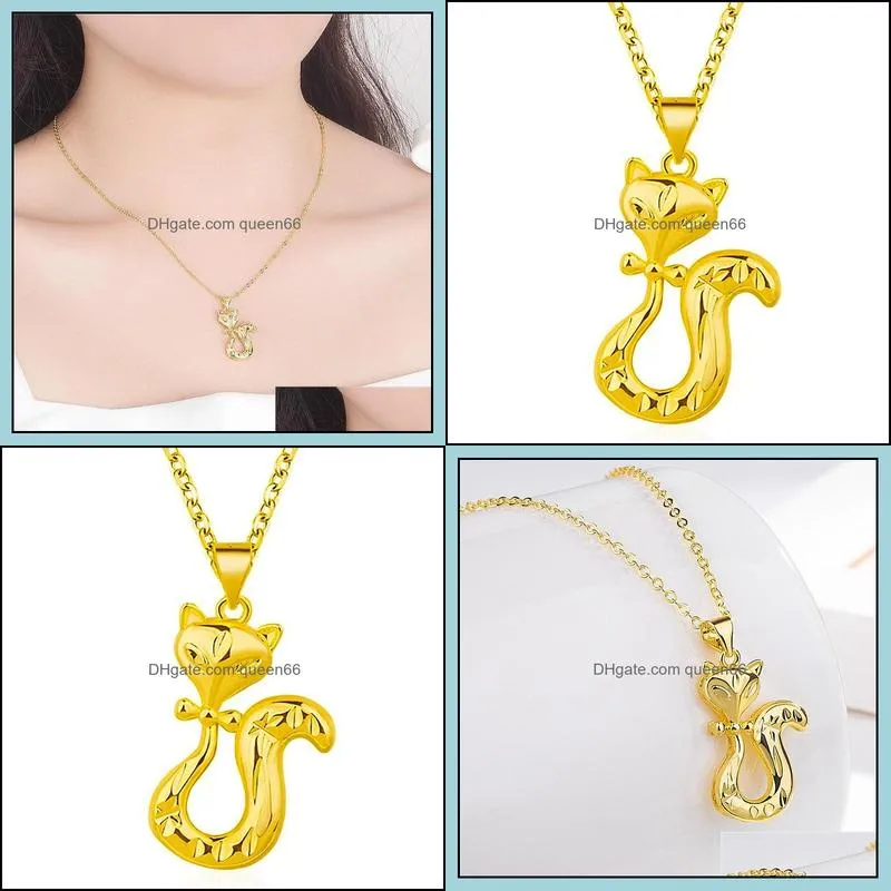 gold plated fox pendants with water wave necklaces copper 24k gold plated pendants gold plated jewelry charm necklace ladies fox