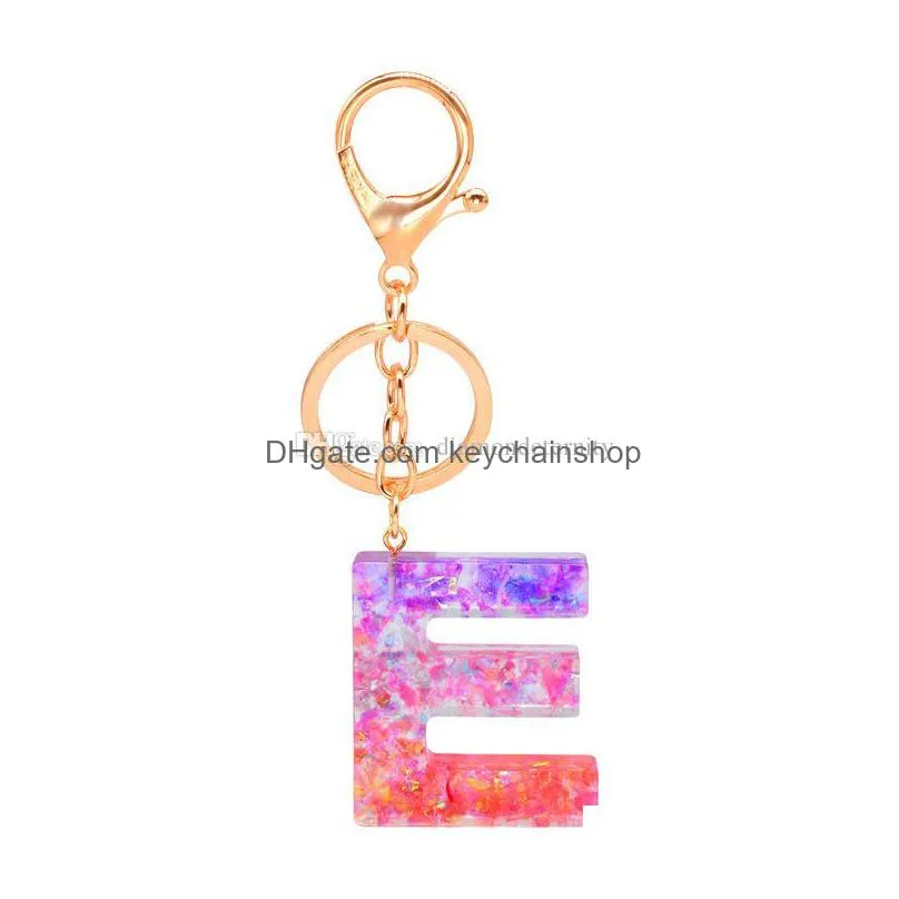 az initial letter keychains keyring acrylic fashion letter glitter resin pendant car key ring couple key chain holder women bag charms