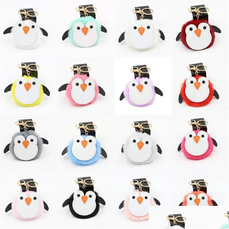 adorable penguin key ring pompom car keychains pendant fur ball keyfobs pendants cartoon couple ornament jewelry