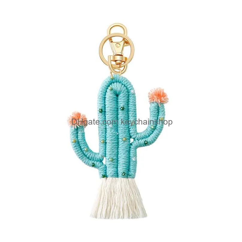 creative cactus keychains for women bag pendant fashion accessories cute  green woven cactus keychain flower key rings