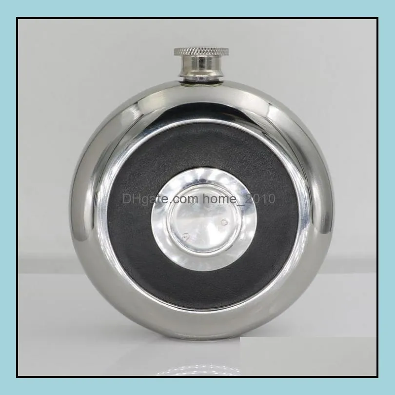 30 sets round stainless steel pocket flask with buildin cup 5oz hip flask mirror polished bottlesadd funnel sn2117