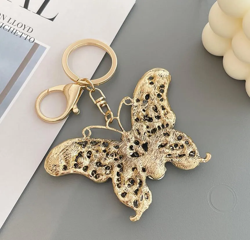 sweet big rhinestone butterfly keychain cute fashion glitter crystal insect charm pendant handbag accessories key ring jewelry