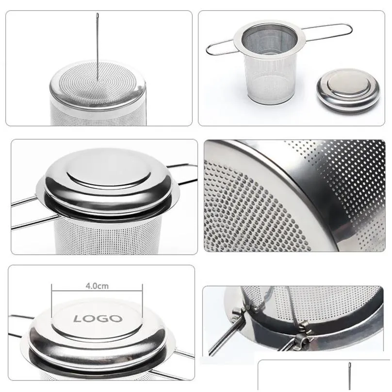 folding double handles tea infuser with lid stainless steel fine mesh coffee filter teapot cup hanging loose leaf tea strainer dbc