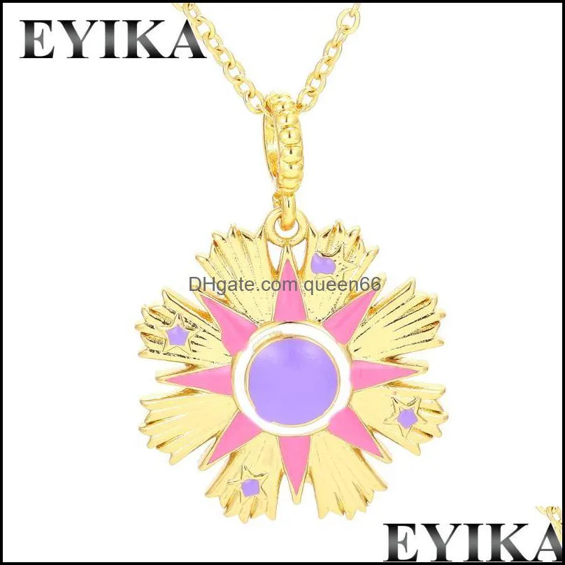 pendant necklaces fashion high quality gold plated sun star flower necklace hand painted enamel colorful bohemian copper
