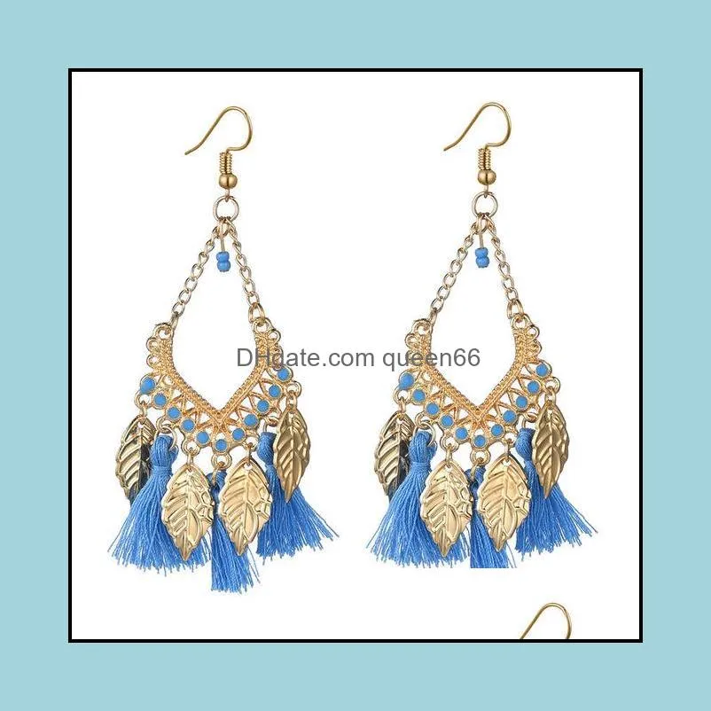 colorful boho leaf tassel earrings for women metal fringe tibetan jewelry brincos bijoux vintage bohemian drop dangle earrings