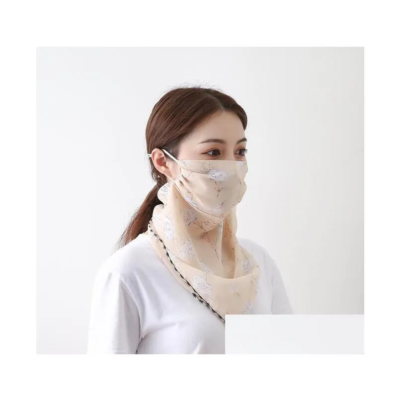 sunscreen mask neck protection thin summer breathable silk scarf full covering chiffon triangle scarf outdoor riding women