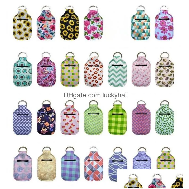 229 styles neoprene hand sanitizer bottle holder keychain bags 30ml hand sanitizer bottle wristlet keychain chapstick holder