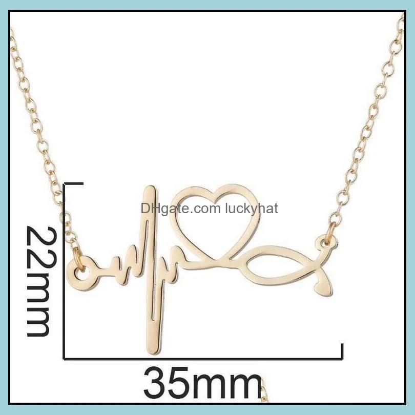 simple stainless steel necklaces stethoscope electrocardiogram necklace fashion love heart choker chain