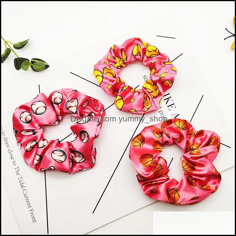 softball/baseball hair ring party favor gift fasion girlish style satin printing art tie head rope large intestine rings