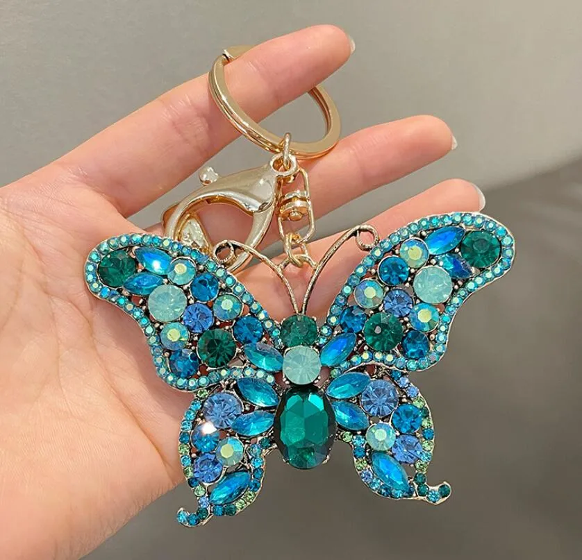 sweet big rhinestone butterfly keychain cute fashion glitter crystal insect charm pendant handbag accessories key ring jewelry