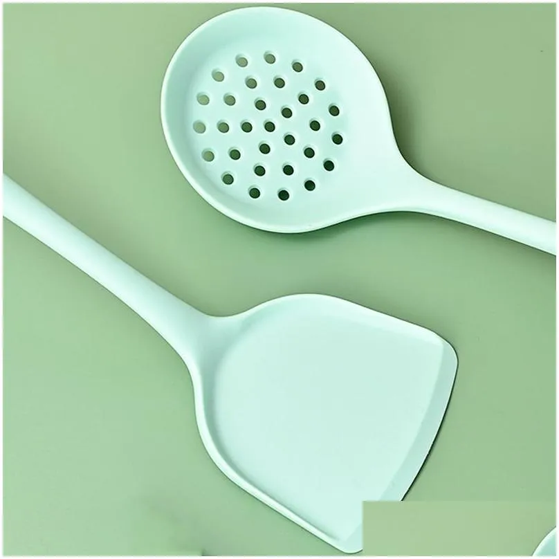 silicone spoon spatula cooking soup spoons fried vegetable pot shovel kitchen fry colander scoop multi nonstick pan tableware bh6698