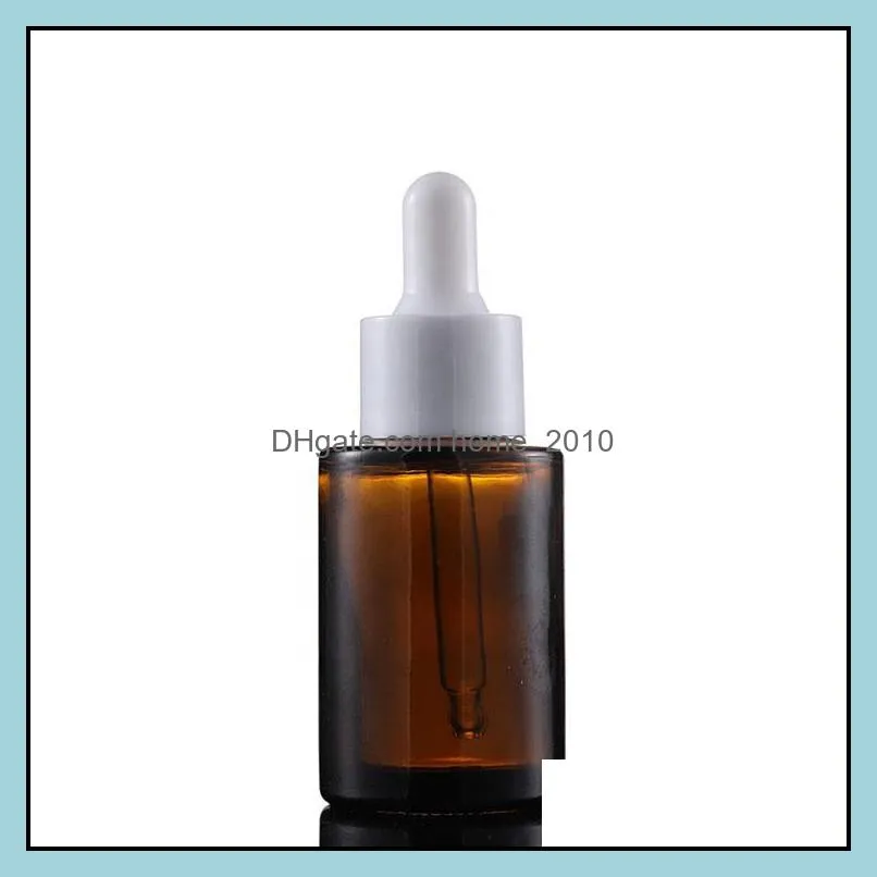 wholesale 30ml glass dropper pipette bottle amber clear frosted cosmetics cream container with black white lids