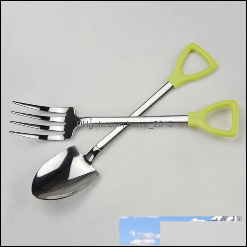 stainless steel spoon fork shovel shape cake coffee ice cream soup spoon long handle honey teaspoons for children