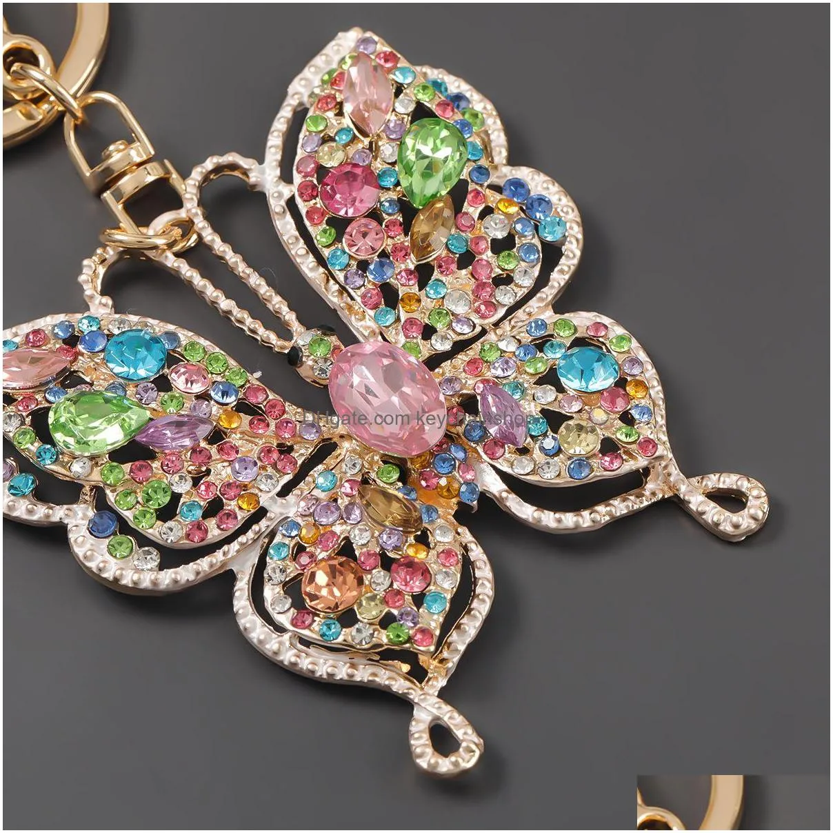 colorful butterfly keychain crystal full rhinestone keyrings alloy key chain for women car bag accessories fashion jewelry