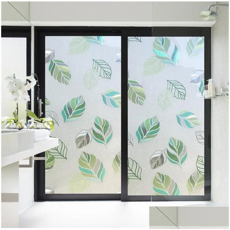 window stickers decorative noglue frosted film stained waterproof static cling glass foil sticker green leaf pvc