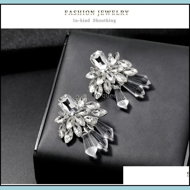 fashion crystal flower leaf wedding dangle earring for elegant women bridal jewelry accessories gift