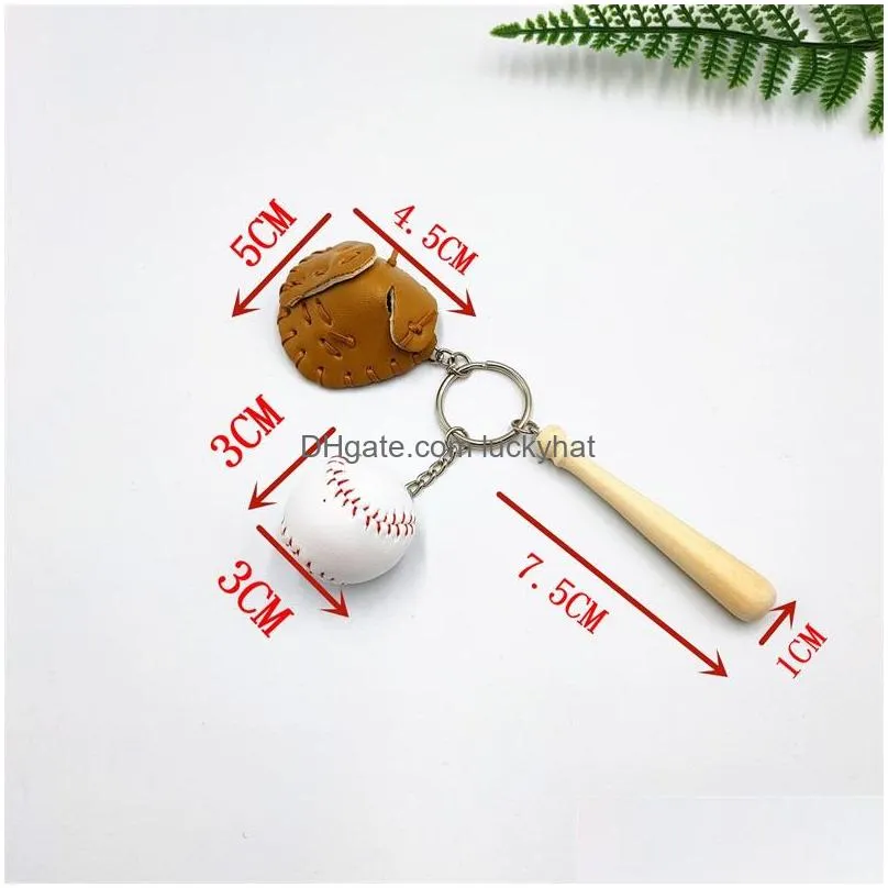 creative glove baseball keychains pu leather add wood baseball key ring sport keychain promotion gift mini softball baseball key chain