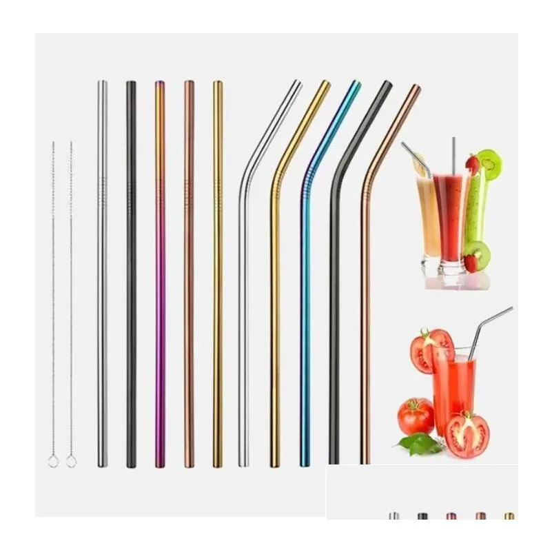 reusable metal drinking straws stainless steel home party bar accessories straight bent tea coffee drinking for tumblers mason jars