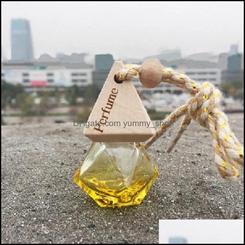 color car pendant air freshener perfume diffuser fragrance bottle pyramid cover diamond shape empty glass perfume bottle car decor