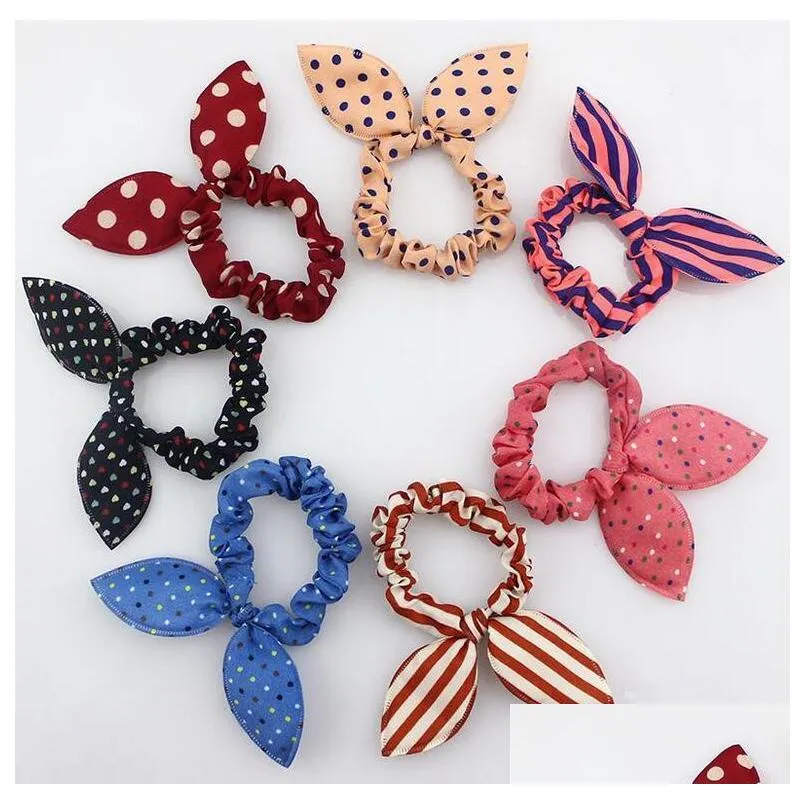 kids and lady hair accessories head band cute polka dot bow rabbit ears headband with elastic scrunchy woman ponytail holder styles sending