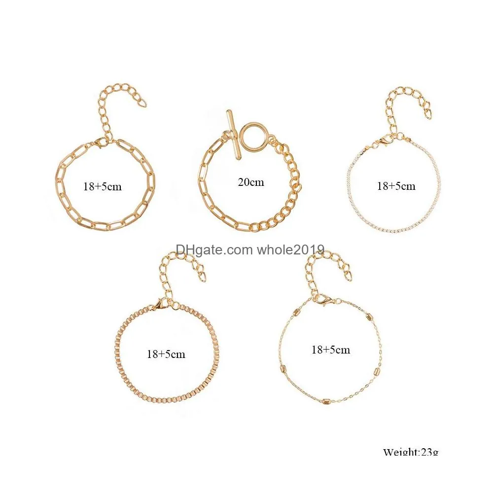 fashion jewelry multi layer bracelet set ot buckle rhinstone beads geometric hollowed chain bracelet