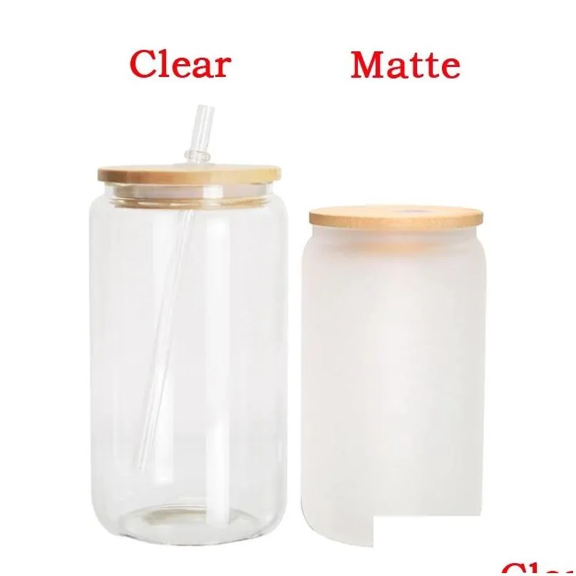 beer glass can 16oz 12oz clear sublimation glass tumbler mugs with bamboo lid and straw customs milk juice drinking bottle