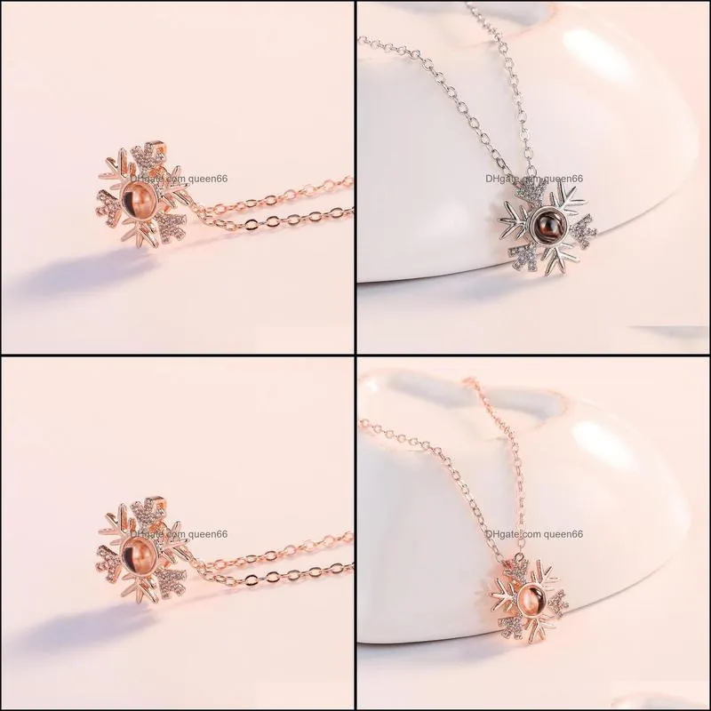 snowflake necklace pendant love memory lover jewelry gift wholesale i love you necklace