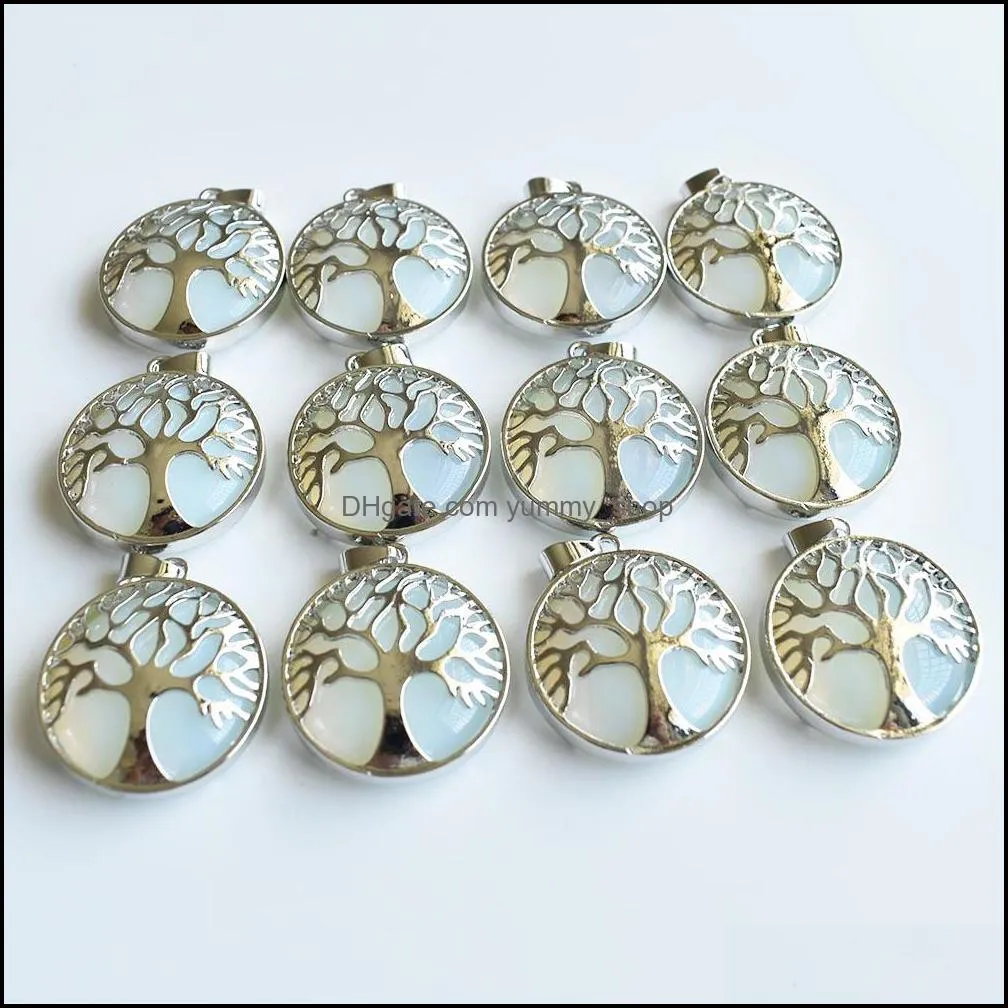 natural stone charms tree of life opal pendants chakras gem stone for jewelry accessories necklace marking