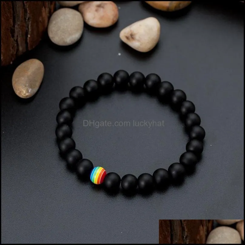 black stone beaded bracelets gay rainbow bracelet pride friendship jewelry best friend chakra bracelet black or white natural stone