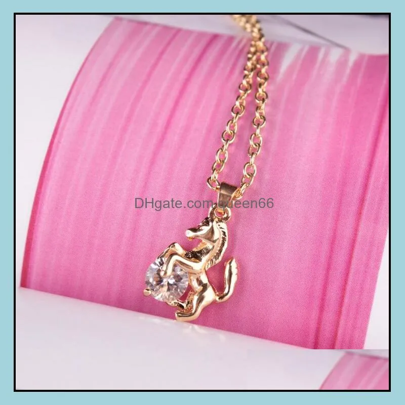 pretty necklace for women beautifully tone cool horse pendant long chain choker necklace animal zircon necklaces