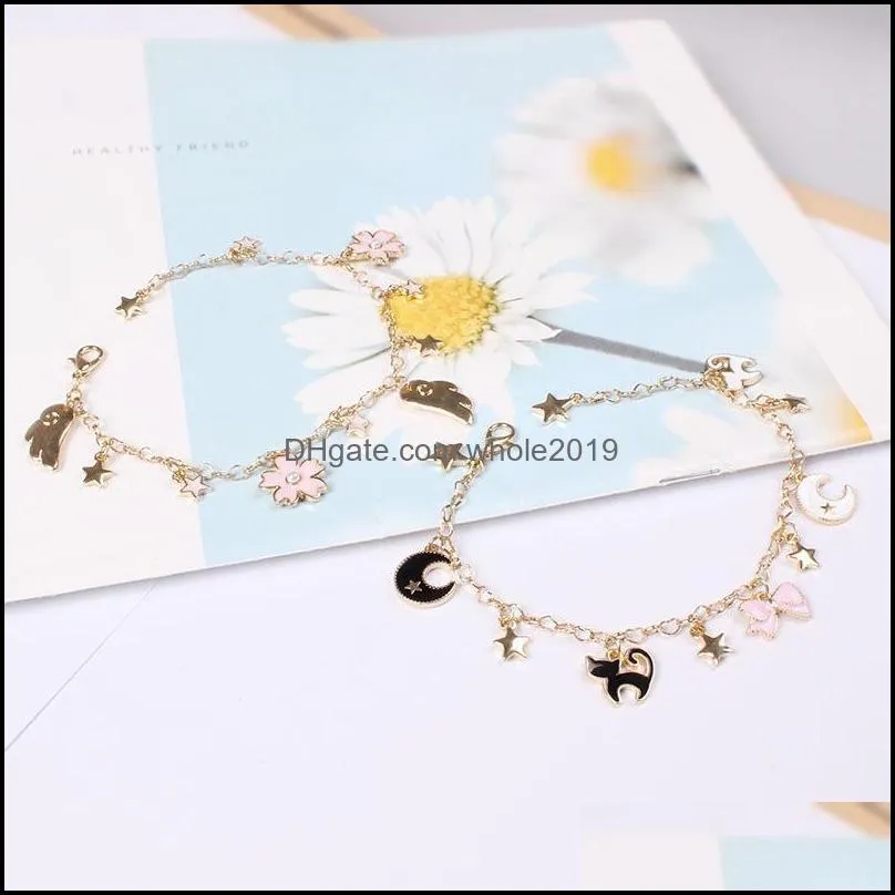 japenese sailor moon stars moon bracelets cute black cats pink sakura flower charms bracelet for kids women