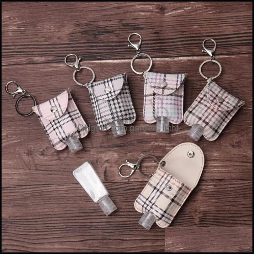 leopard pu leather sanitizer holder keychain bag 30ml travel bottle hand soap bottle holder dispenser tartan printed gel holder