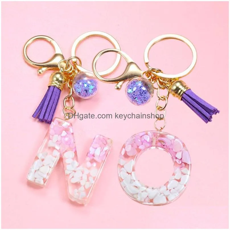 fashion tassel keychains women jewelry az letters initial glitter resin handbag pendant cute key chain key rings accessories