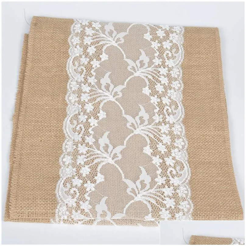 hessian lace table runner tablecloth 275x30cm vintage lace burlap linen table runner wedding party decor vintage tablecloth tqq bh3010