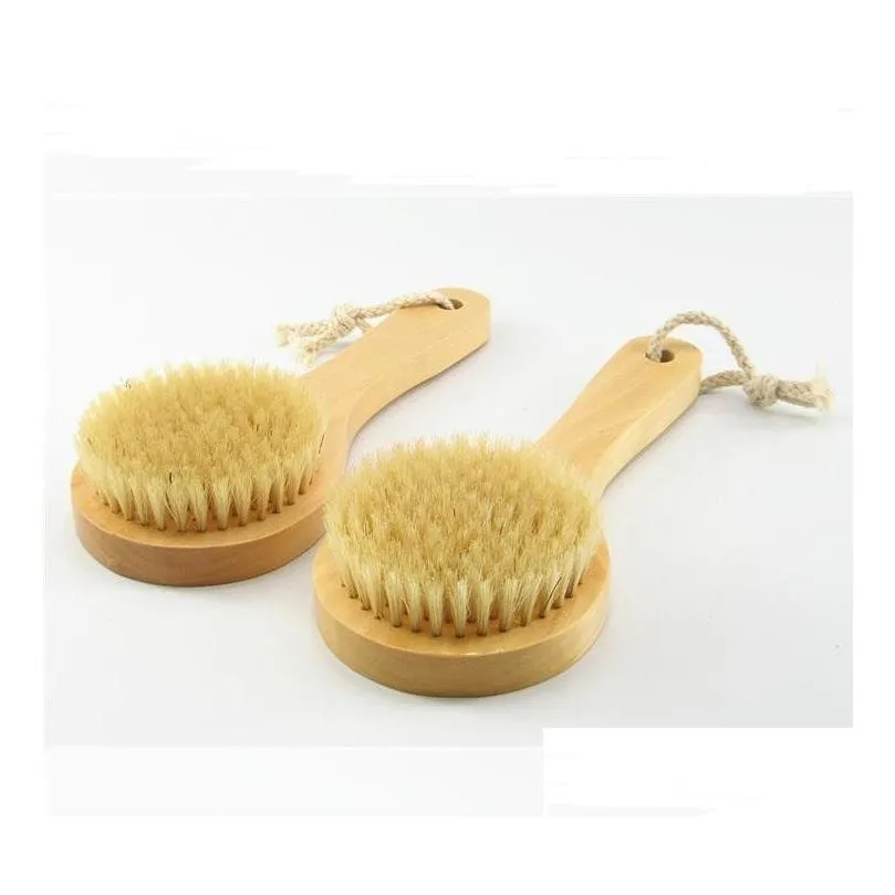 dry skin body brush with short wooden handle boar bristles shower scrubber exfoliating massager new fy5312 ss0111