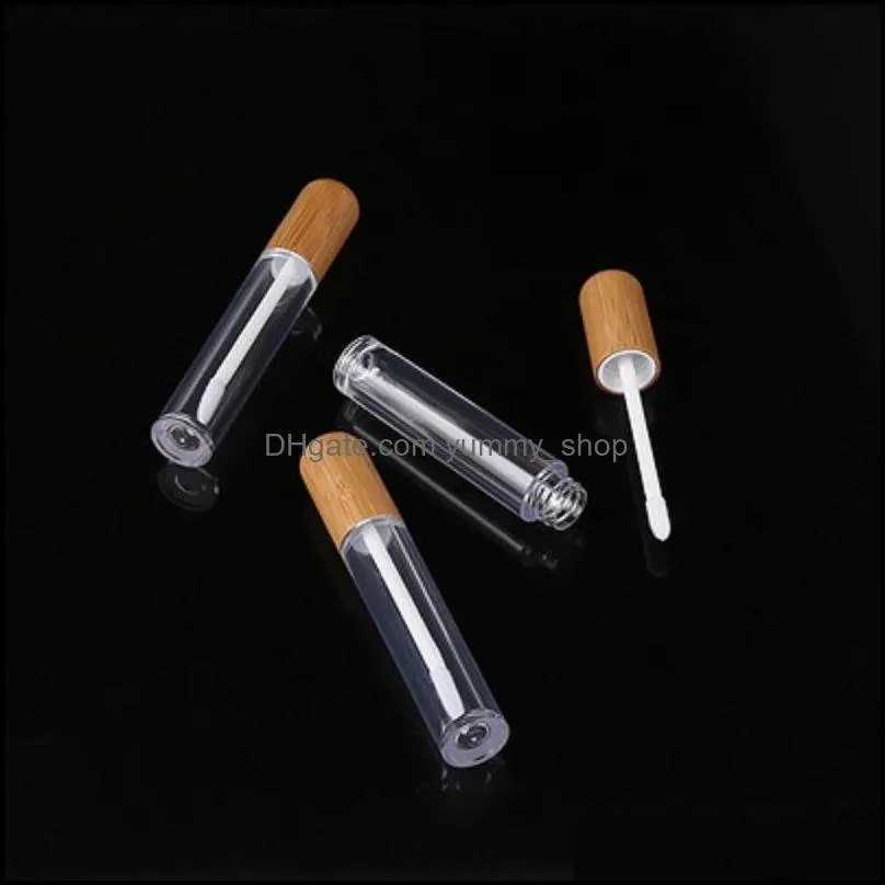 5ml vintage bamboo lip gloss packing bottle refillable lips balm tube empty cosmetic container packaging lipbrush diy tubes