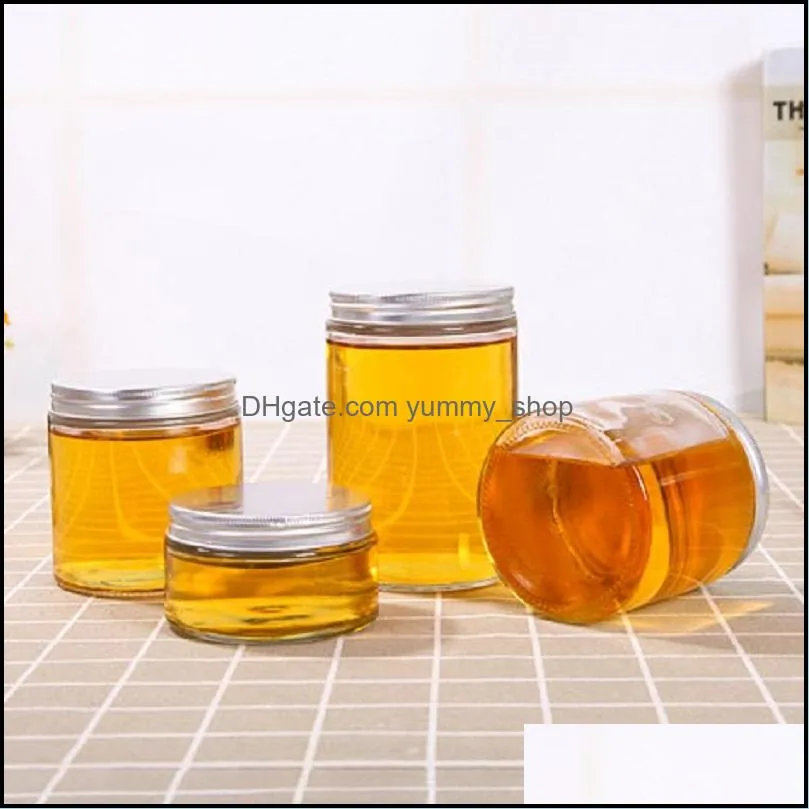 17 oz empty clear glass jars with brushed aluminum lids for candy honey tea and food container