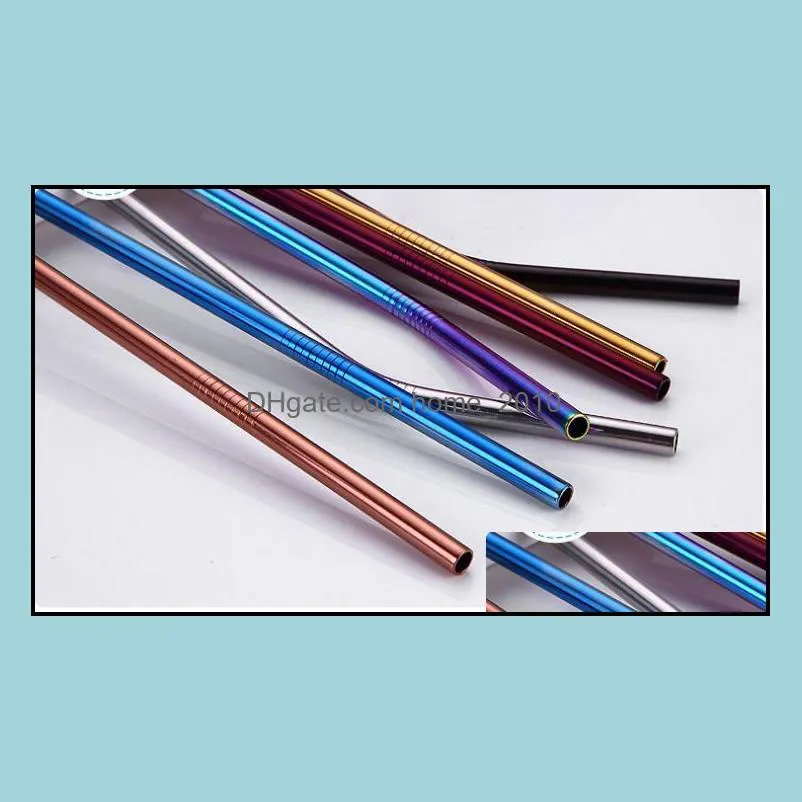 colorful stainless steel drinking straw 21.5cm straight bent reusable straws juice party bar accessorie sn034