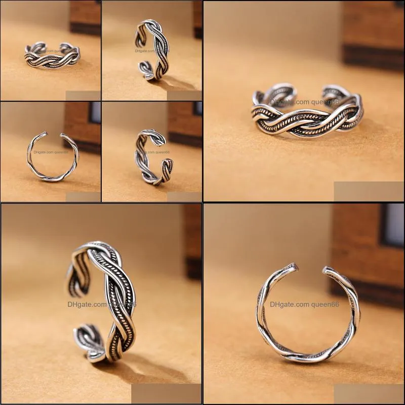 retro woven ring 925 sterling silver jewelry creative intertwined opening ring for men and women