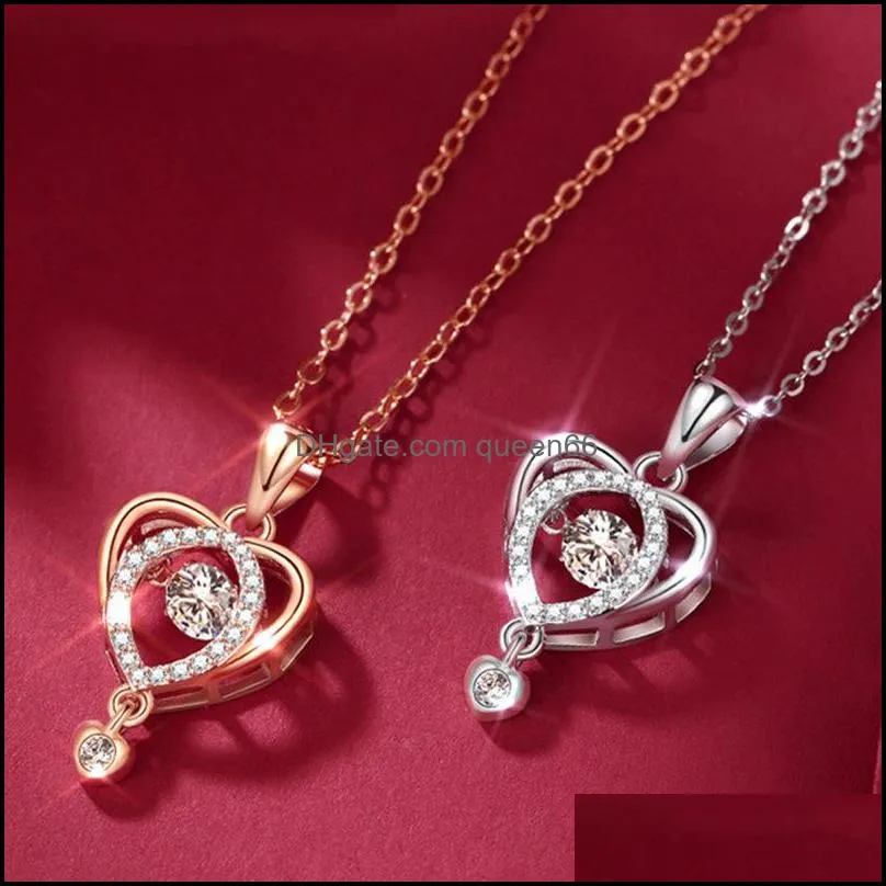 stunning white zircon heart shape pendant necklace valentines day gifts women jewelry romantic sparkling beating heart pendant