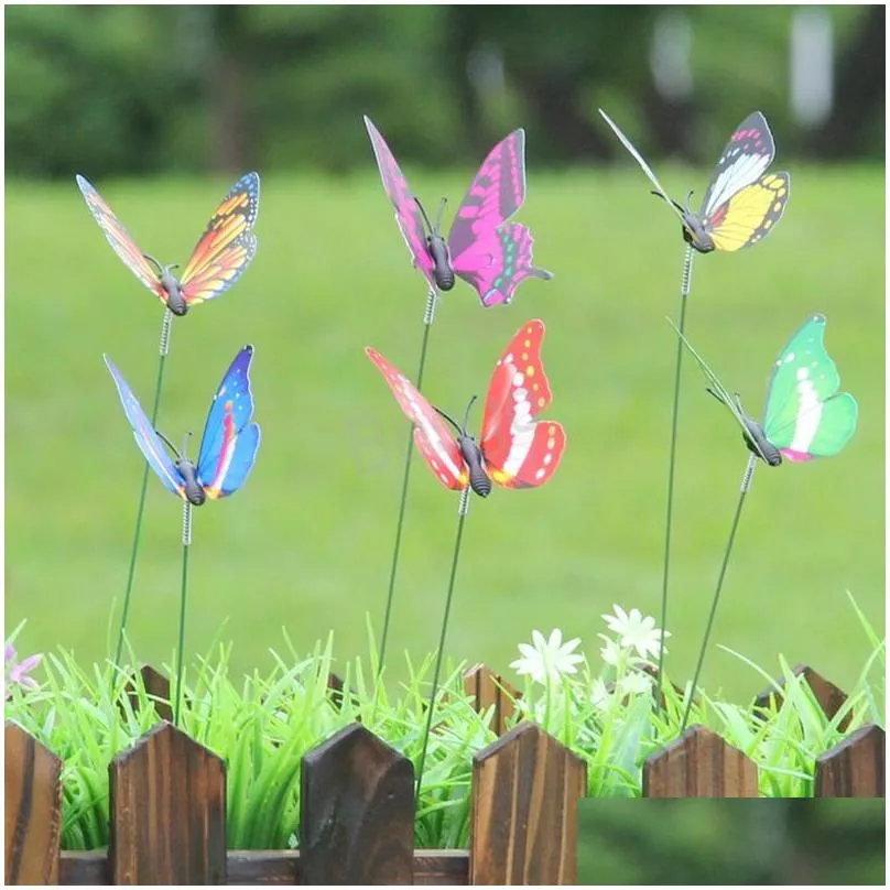 long stick artificial butterfly home garden artificial butterfly garden decoration butterfly 50 pcs/lot decor outdoor butterflies bh4611