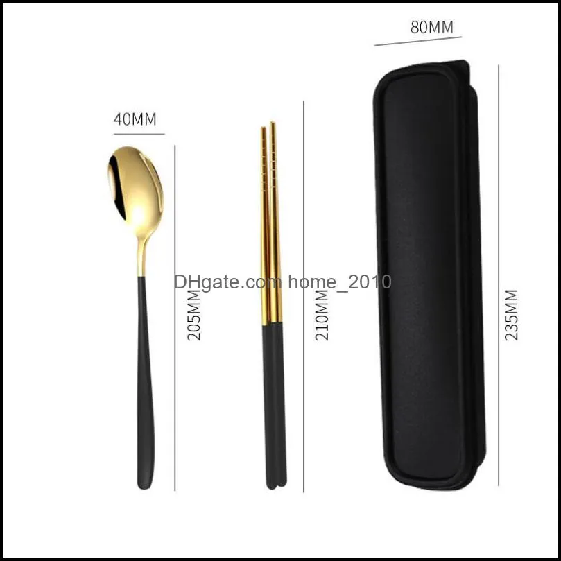 cutlery set travel portable box flatware stainless steel spoons chopsticks dinnerware sets kitchen tableware
